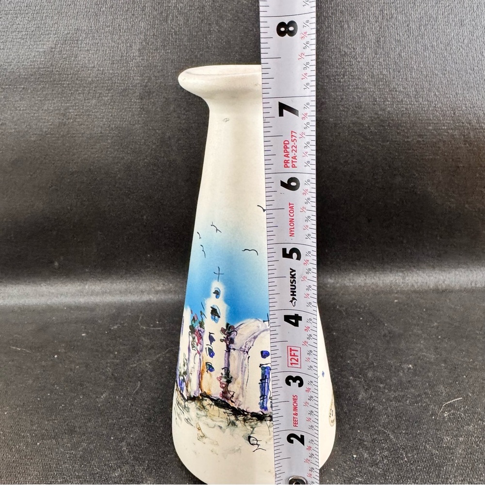Ceramic White Vase Hand Painted In Greece Seaside Village - Picture 5 of 5